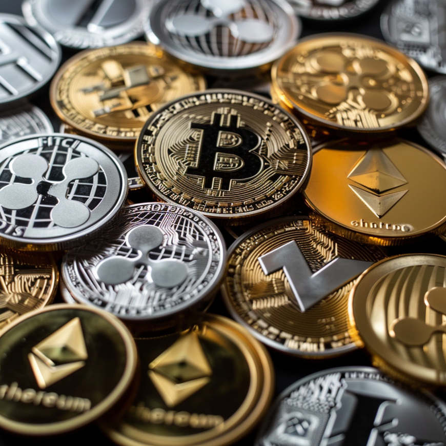 Afbeelding van verschillende crypto munten.