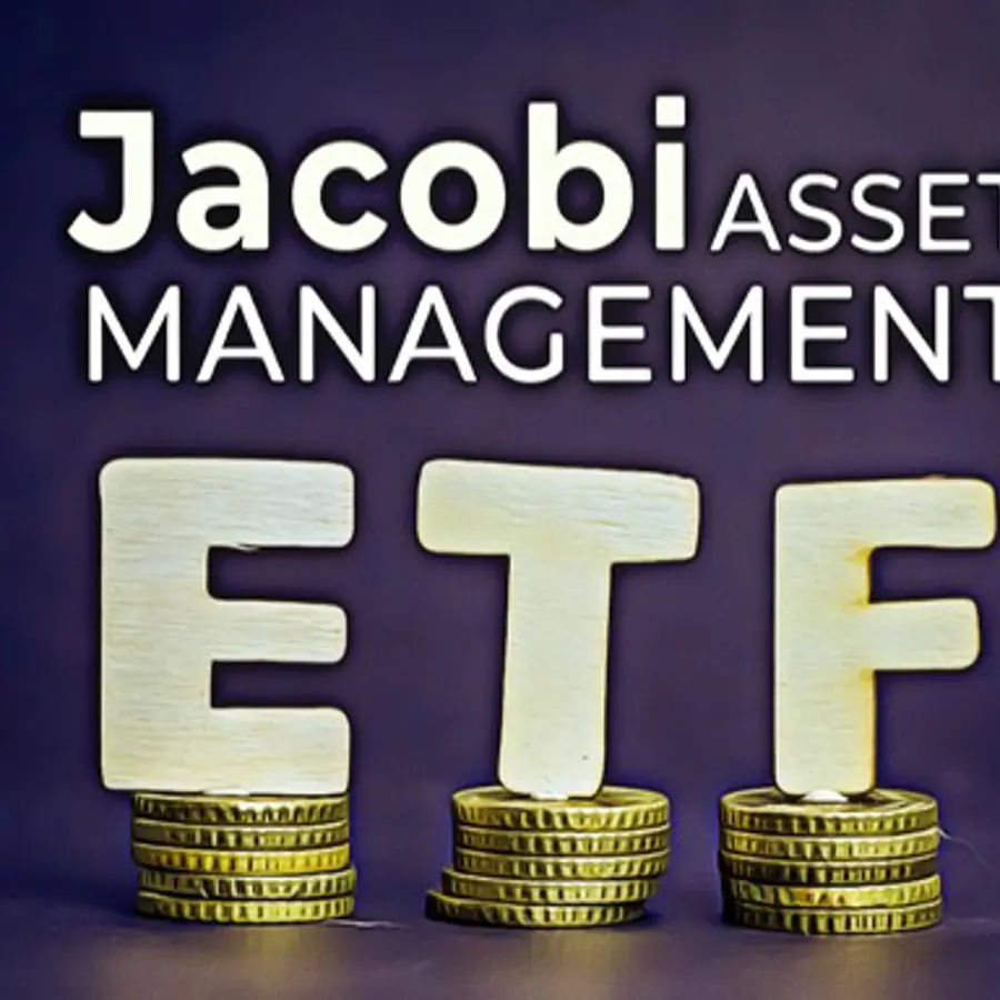 Jacobi Asset Management ETF logo met stapels munten op de achtergrond.