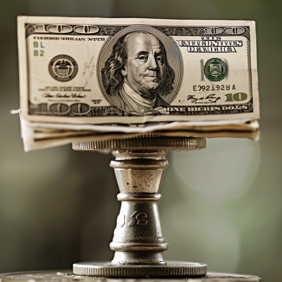 Dollar briefjes op een standaard.