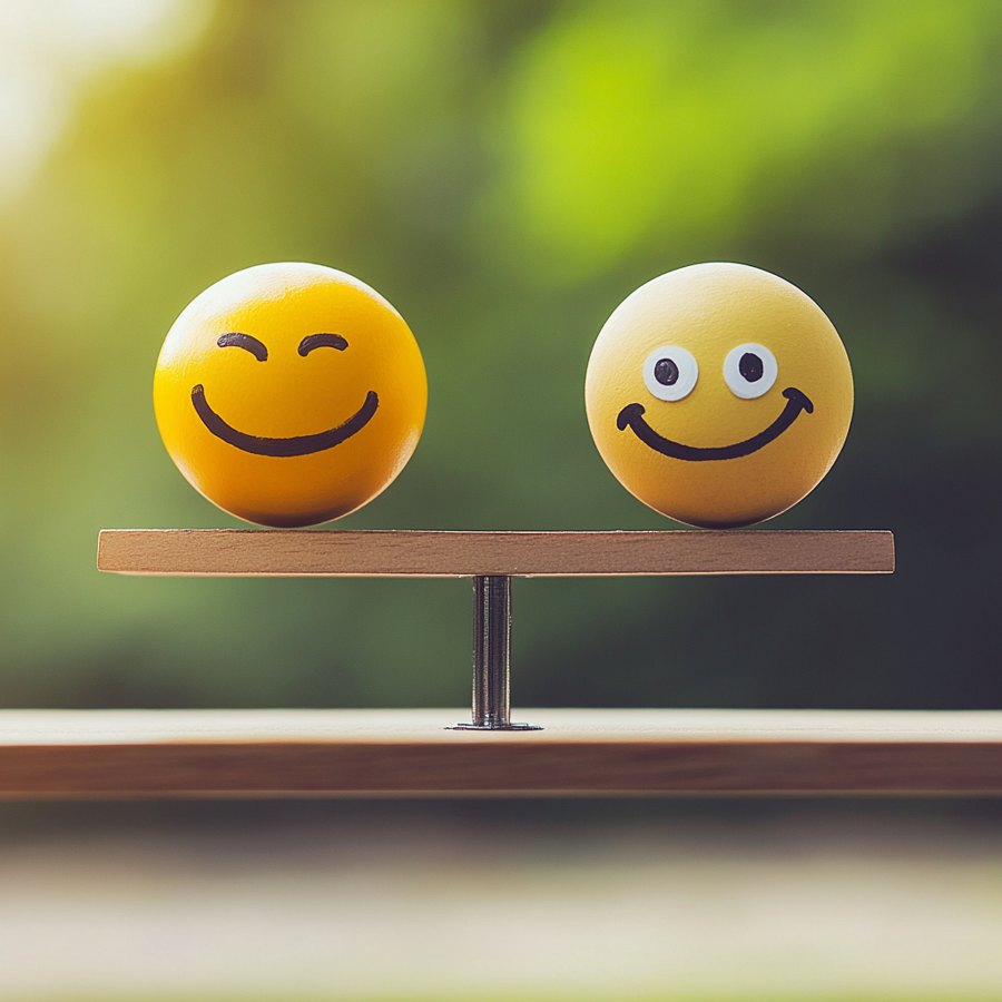Tweetal smiley gezichten op een een balans
