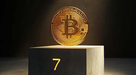 Bitcoin op een platform met daarop het nummer 7